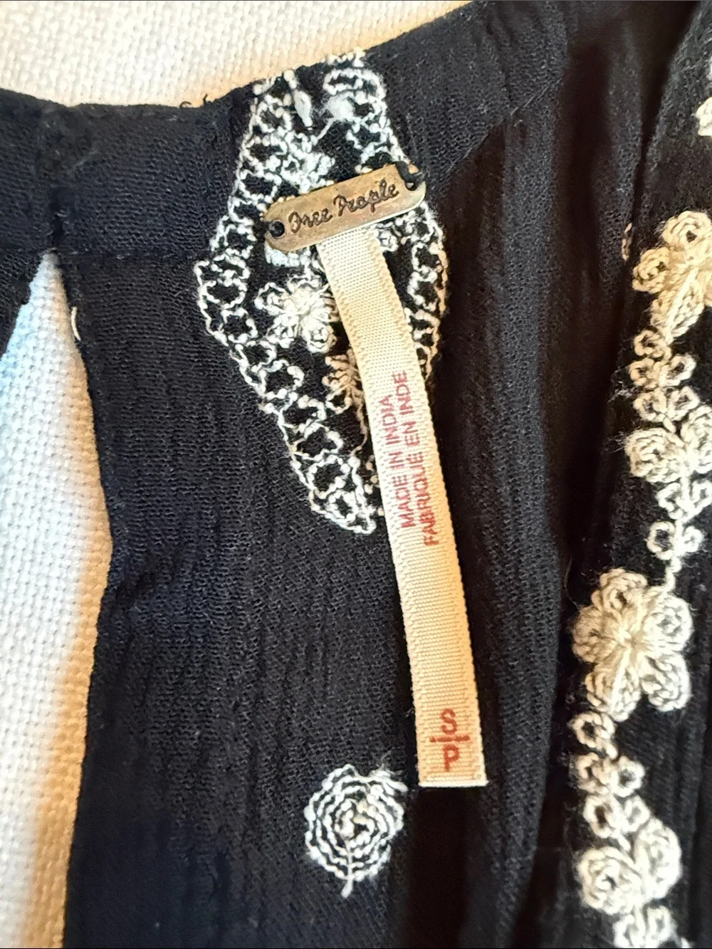 Free People Black Sleeveless Embroidered V-Neck Tunic
